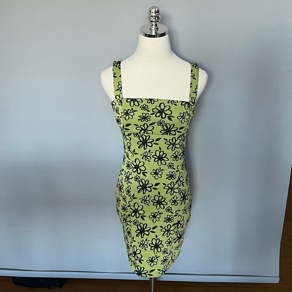 Green and Black Floral Mini Dress